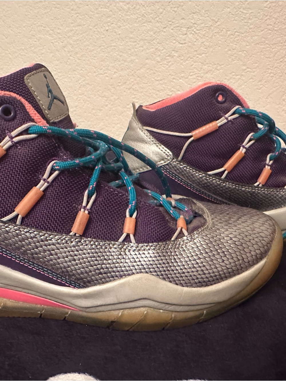 Jordan Women's Sneakers in Purple, Silver and Teal Accents